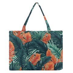 Green Tropical Leaves Zipper Medium Tote Bag by Jack14