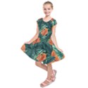 Green Tropical Leaves Kids  Short Sleeve Dress View1