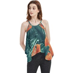 Green Tropical Leaves Flowy Camisole Tank Top