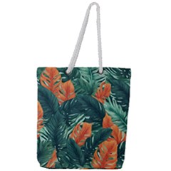 Green Tropical Leaves Full Print Rope Handle Tote (large) by Jack14