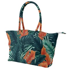 Green Tropical Leaves Canvas Shoulder Bag