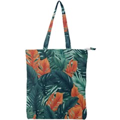 Green Tropical Leaves Double Zip Up Tote Bag by Jack14