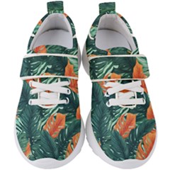 Green Tropical Leaves Kids  Velcro Strap Shoes