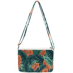 Green Tropical Leaves Double Gusset Crossbody Bag