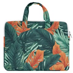 Green Tropical Leaves Macbook Pro 13  Double Pocket Laptop Bag