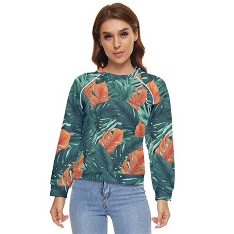 Green Tropical Leaves Women s Long Sleeve Raglan T-shirt by Jack14