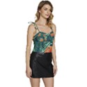 Green Tropical Leaves Flowy Camisole Tie Up Top View3