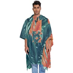 Green Tropical Leaves Men s Hooded Rain Ponchos by Jack14