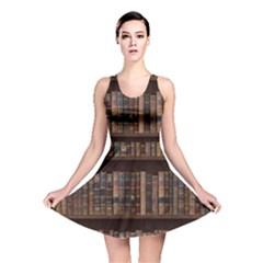 Old Bookshelf Orderly Antique Books Reversible Skater Dress by Cendanart