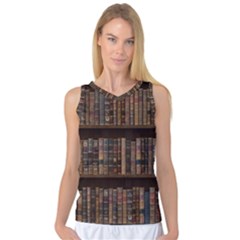 Old Bookshelf Orderly Antique Books Women s Basketball Tank Top by Cendanart