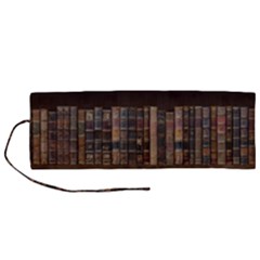 Old Bookshelf Orderly Antique Books Roll Up Canvas Pencil Holder (m) by Cendanart