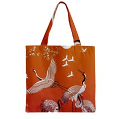 Japanese Crane Painting Of Birds Zipper Grocery Tote Bag by Cendanart