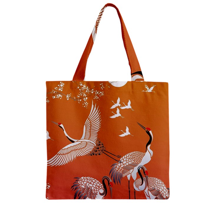 Japanese Crane Painting Of Birds Zipper Grocery Tote Bag