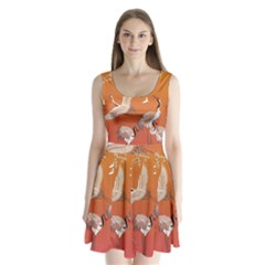 Japanese Crane Painting Of Birds Split Back Mini Dress  by Cendanart