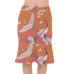 Japanese Crane Painting Of Birds Short Mermaid Skirt by Cendanart