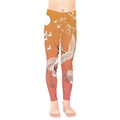 Japanese Crane Painting Of Birds Kids  Leggings