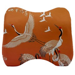 Japanese Crane Painting Of Birds Velour Head Support Cushion by Cendanart