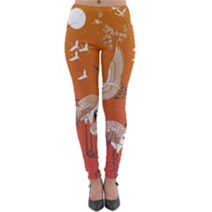 Japanese Crane Painting Of Birds Lightweight Velour Leggings by Cendanart