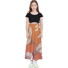 Japanese Crane Painting Of Birds Kids  Flared Maxi Skirt by Cendanart