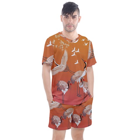 Japanese Crane Painting Of Birds Men s Mesh T-shirt And Shorts Set by Cendanart