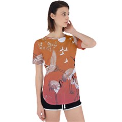 Japanese Crane Painting Of Birds Perpetual Short Sleeve T-shirt by Cendanart