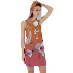 Japanese Crane Painting Of Birds Racer Back Hoodie Dress by Cendanart