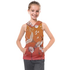 Japanese Crane Painting Of Birds Kids  Sleeveless Hoodie by Cendanart