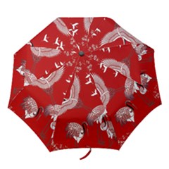 Japanese Crane Bird Art Folding Umbrellas by Cendanart