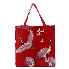 Japanese Crane Bird Art Grocery Tote Bag by Cendanart