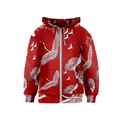 Japanese Crane Bird Art Kids  Zipper Hoodie by Cendanart