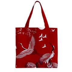 Japanese Crane Bird Art Zipper Grocery Tote Bag by Cendanart