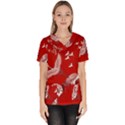 Japanese Crane Bird Art Women s V-Neck Scrub Top View1