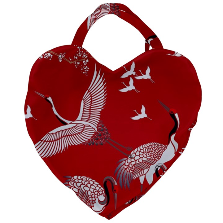 Japanese Crane Bird Art Giant Heart Shaped Tote