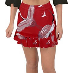 Japanese Crane Bird Art Fishtail Mini Chiffon Skirt by Cendanart