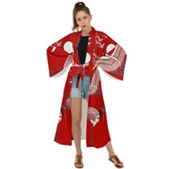 Japanese Crane Bird Art Maxi Kimono by Cendanart