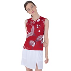 Japanese Crane Bird Art Women s Sleeveless Sports Top by Cendanart