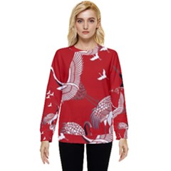 Japanese Crane Bird Art Hidden Pocket Sweatshirt by Cendanart