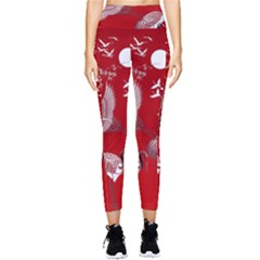 Japanese Crane Bird Art Pocket Leggings  by Cendanart