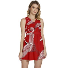 Japanese Crane Bird Art Sleeveless High Waist Mini Dress by Cendanart