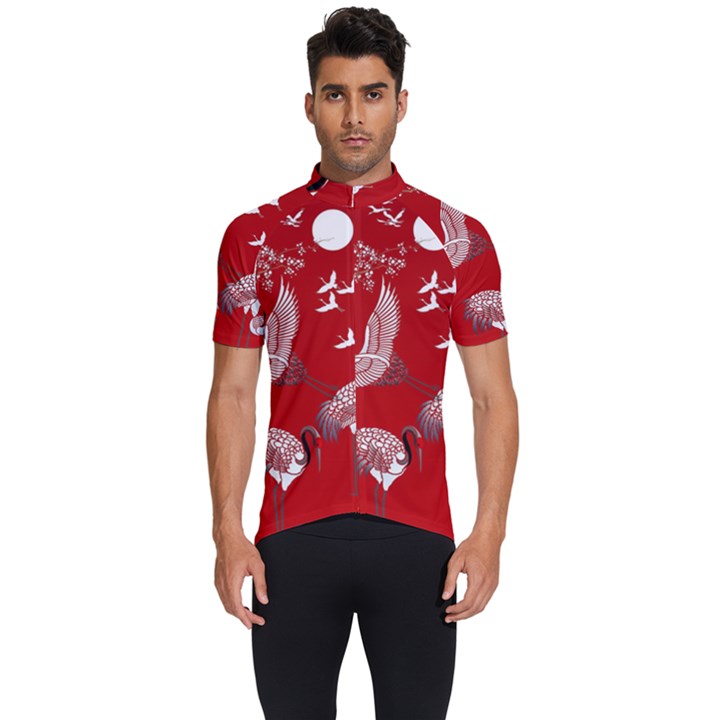 Japanese Crane Bird Art Men s Short Sleeve Cycling Jersey