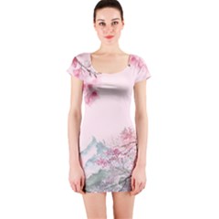 Pink Chinese Style Cherry Blossom Short Sleeve Bodycon Dress by Cendanart