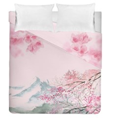 Pink Chinese Style Cherry Blossom Duvet Cover Double Side (queen Size) by Cendanart