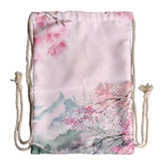 Pink Chinese Style Cherry Blossom Drawstring Bag (large) by Cendanart