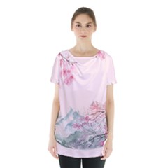 Pink Chinese Style Cherry Blossom Skirt Hem Sports Top by Cendanart