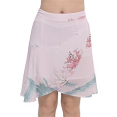 Pink Chinese Style Cherry Blossom Chiffon Wrap Front Skirt by Cendanart