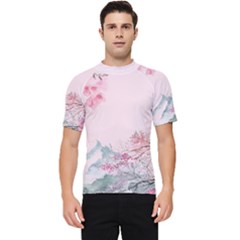 Pink Chinese Style Cherry Blossom Men s Short Sleeve Rash Guard by Cendanart