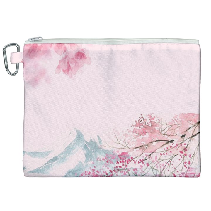 Pink Chinese Style Cherry Blossom Canvas Cosmetic Bag (XXL)