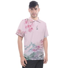 Pink Chinese Style Cherry Blossom Men s Polo T-shirt by Cendanart