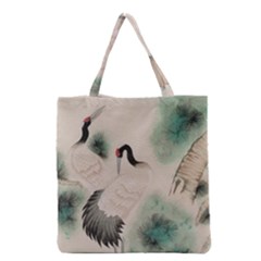 Japanese Crane Painting Of Bird Grocery Tote Bag by Cendanart