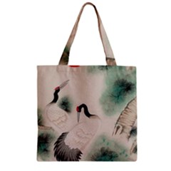 Japanese Crane Painting Of Bird Zipper Grocery Tote Bag by Cendanart